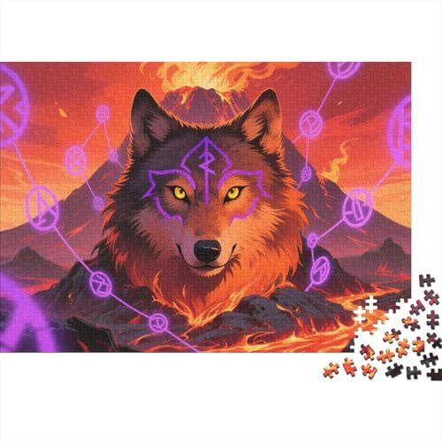 Puzzle 1000 Teile Wolfskopf am Vulkan mit Runen Holzspielzeug, Erwachsene & Kinder, Klassische Puzzles, Impossible Geschicklichkeitsspiel, Wohnkultur, Einzigartiges Geschenk 1000pcs (75x50cm) von WXLWHR