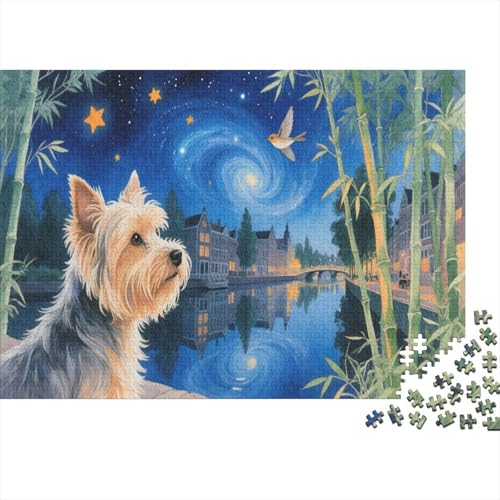 Puzzle 1000 Teile Yorkshire Terrier Bambushain Holzspielzeug Für Erwachsene & Kinder, Klassische Puzzles, Schwer, Wohnkultur, Geschenkideen 1000pcs (75x50cm) von WXLWHR