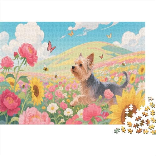 Puzzle 1000 Teile Yorkshire Terrier Blumenmeer Holzspielzeug Für Erwachsene & Kinder, Klassische Puzzles, Schwer, Moderne Wohnkultur, Einzigartiges Geschenk 1000pcs (75x50cm) von WXLWHR