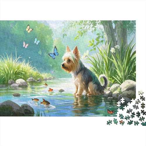 Puzzle 1000 Teile Yorkshire Terrier-Fluss-Schmetterling Holzspielzeug Für Erwachsene & Kinder, Klassische Puzzles, Herausforderungsspielzeug, Wohnkultur, Einzigartiges Geschenk 1000pcs (75x50cm) von WXLWHR