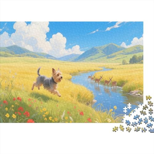 Puzzle 1000 Teile Yorkshire Terrier auf der weiten Wiese Holzspielzeug Für Erwachsene & Kinder, Klassische Puzzles, Schwer, Wohnkultur, Geschenkideen 1000pcs (75x50cm) von WXLWHR