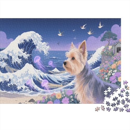 Puzzle 1000 Teile Yorkshire Terrier brandende Wellen Holzspielzeug Für Erwachsene & Kinder, Klassische Puzzles, Schwer, Wohnkultur, Geschenkideen 1000pcs (75x50cm) von WXLWHR