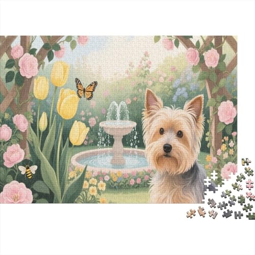 Puzzle 1000 Teile Yorkshire Terrier im Garten Holzspielzeug Für Erwachsene & Kinder, Klassische Puzzles, Schwer, Moderne Wohnkultur, Geschenkideen 1000pcs (75x50cm) von WXLWHR