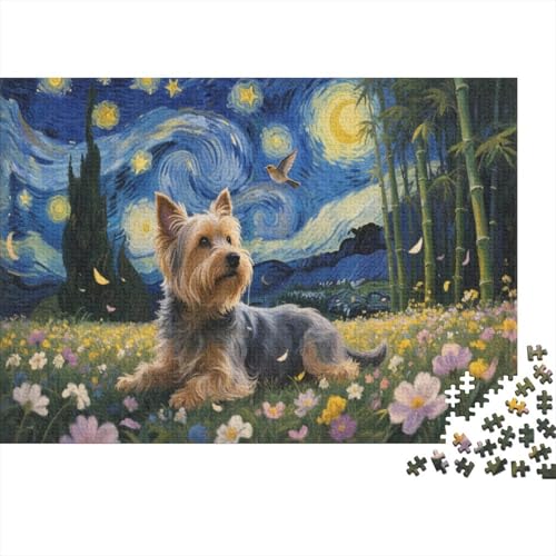 Puzzle 1000 Teile Yorkshire Terrier romantische Blumenmeer Holzspielzeug Für Erwachsene & Kinder, Klassische Puzzles, Schwer, Wohnkultur, Geschenkideen 1000pcs (75x50cm) von WXLWHR