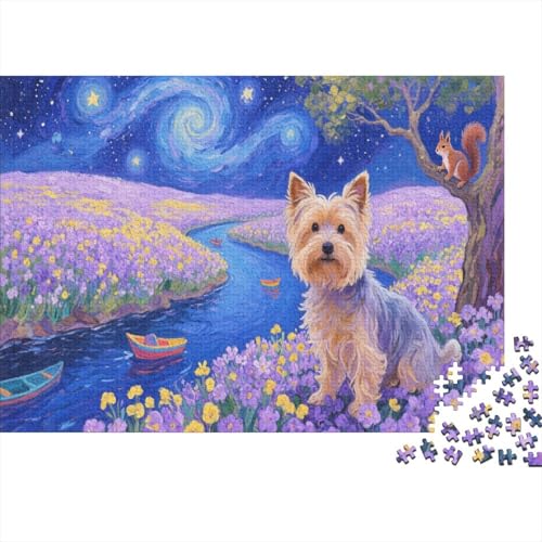 Puzzle 1000 Teile Yorkshire Terriers blendendes Blumenmeer Holzspielzeug Für Erwachsene & Kinder, Klassische Puzzles, Schwer, Moderne Wohnkultur, Einzigartiges Geschenk 1000pcs (75x50cm) von WXLWHR