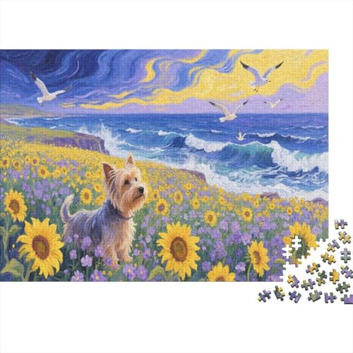 Puzzle 1000 Teile Yorkshire Terriers blendendes Blumenmeer Holzspielzeug Für Erwachsene & Kinder, Klassische Puzzles, Schwer, Wohnkultur, Geschenk 1000pcs (75x50cm) von WXLWHR