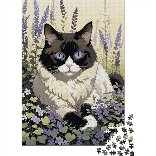 Ragdoll Katze Lila Flora Puzzle 1000 Teile Holzspielzeug, Jugendliche & Erwachsene, Klassische Puzzles, Lernspiel, Home Dekoration, Geschenk 1000pcs (75x50cm) von WXLWHR