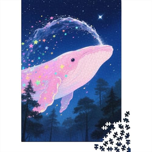 Rosa Wal Himmelsfloat Puzzle 1000 Teile Holzspielzeug, Erwachsene & Kinder Ab 14 Jahren, Klassische Puzzles, Legespiel, Moderne Wohnkultur, Einzigartiges Geschenk 1000pcs (75x50cm) von WXLWHR