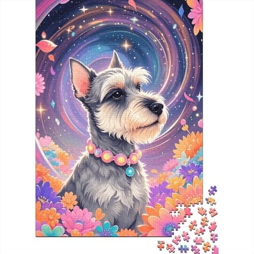 Schnauzer Bunte Blumen Wirbelsterne Puzzle 1000 Teile Holzspielzeug, Erwachsene & Kinder Ab 14 Jahren, Klassische Puzzles, Legespiel, Home Dekoration, Einzigartiges Geschenk 1000pcs (75x50cm) von WXLWHR