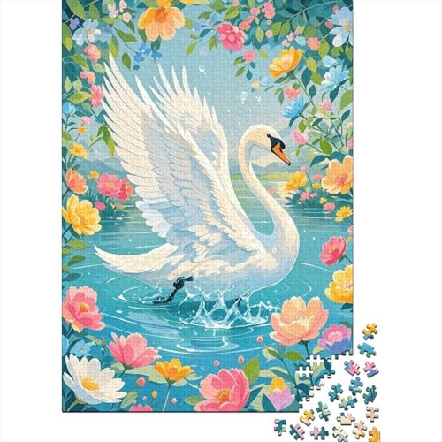 Schwan Flügel ausbreitend Blumen Puzzle 1000 Teile Holzspielzeug, Jugendliche & Erwachsene, Klassische Puzzles, Lernspiel, Moderne Wohnkultur, Einzigartiges Geschenk 1000pcs (75x50cm) von WXLWHR