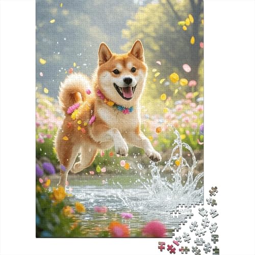 Shiba Inu Blütenspritzer Puzzle 1000 Teile Holzspielzeug, Erwachsene & Kinder Ab 14 Jahren, Klassische Puzzles, Legespiel, Moderne Wohnkultur, Geschenk 1000pcs (75x50cm) von WXLWHR