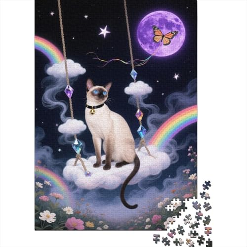 Siamkatze Schaukel Puzzle 1000 Teile Holzspielzeug, Erwachsene & Kinder Ab 14 Jahren, Klassische Puzzles, Legespiel, Moderne Wohnkultur, Geschenkideen 1000pcs (75x50cm) von WXLWHR