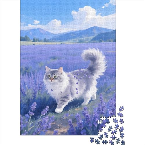Sibirische Katze Lavendelgarten Puzzle 1000 Teile Holzspielzeug, Jugendliche & Erwachsene, Klassische Puzzles, Schwer, Home Dekoration, Geschenkideen 1000pcs (75x50cm) von WXLWHR