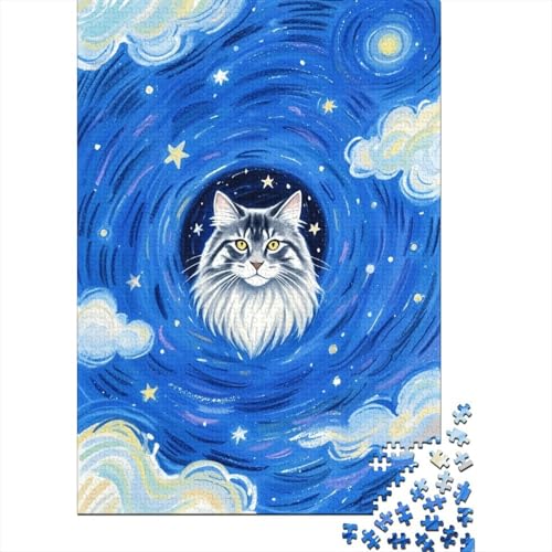Sibirische Katze Nebel Puzzle 1000 Teile Holzspielzeug, Erwachsene & Kinder Ab 14 Jahren, Klassische Puzzles, Legespiel, Wohnkultur, Geschenk 1000pcs (75x50cm) von WXLWHR