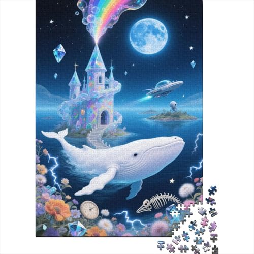 Weißer Wal Bunte Burg Puzzle 1000 Teile Holzspielzeug, Jugendliche & Erwachsene, Klassische Puzzles, Lernspiel, Wohnkultur, Einzigartiges Geschenk 1000pcs (75x50cm) von WXLWHR