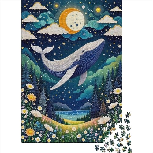 Weißer Wal Fliegend am Himmel Puzzle 1000 Teile Holzspielzeug, Jugendliche & Erwachsene, Klassische Puzzles, Schwer, Home Dekoration, Geschenk 1000pcs (75x50cm) von WXLWHR