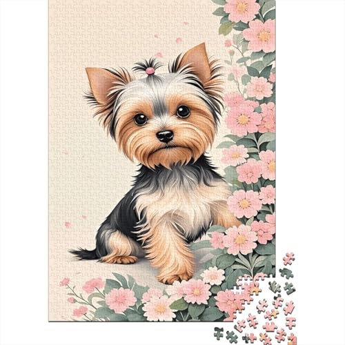 Yorkshire Terrier Blumen Puzzle 1000 Teile Holzspielzeug, Jugendliche & Erwachsene, Klassische Puzzles, Lernspiel, Moderne Wohnkultur, Geschenkideen 1000pcs (75x50cm) von WXLWHR