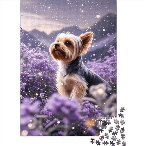 Yorkshire Terrier Sternenlicht Lila Blüten Puzzle 1000 Teile Holzspielzeug, Erwachsene & Kinder, Klassische Puzzles, Legespiel, Moderne Wohnkultur, Einzigartiges Geschenk 1000pcs (75x50cm) von WXLWHR