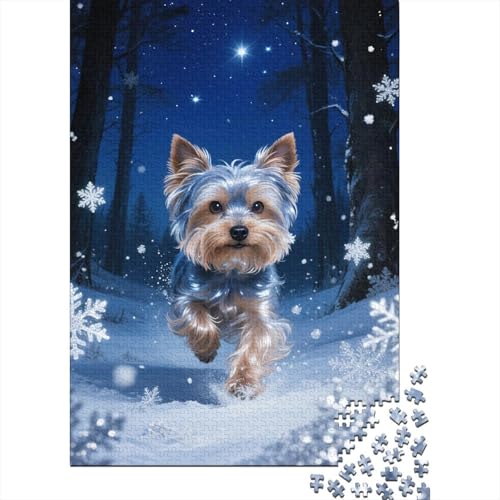 Yorkshire Terrier Wald Schnee Puzzle 1000 Teile Holzspielzeug, Jugendliche & Erwachsene, Klassische Puzzles, Lernspiel, Wohnkultur, Einzigartiges Geschenk 1000pcs (75x50cm) von WXLWHR