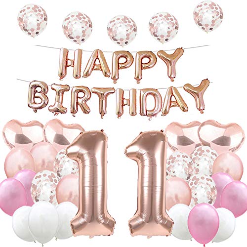 Süßer 11. Geburtstag Ballon 11. Geburtstag Dekorationen Happy 11th Birthday Party Supplies Rose Gold Zahl 11 Folie Mylar-Ballons Latex Ballon Geschenke für Mädchen, Jungen, Frauen, Männer von WXLWXZ
