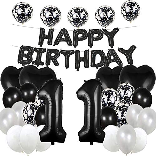 Süßer Luftballon zum 11. Geburtstag zum 11. Geburtstag, Dekoration, Happy 11th Birthday, Partyzubehör, schwarze Zahl 11, Folien-Mylar-Luftballons, Latexballon von WXLWXZ