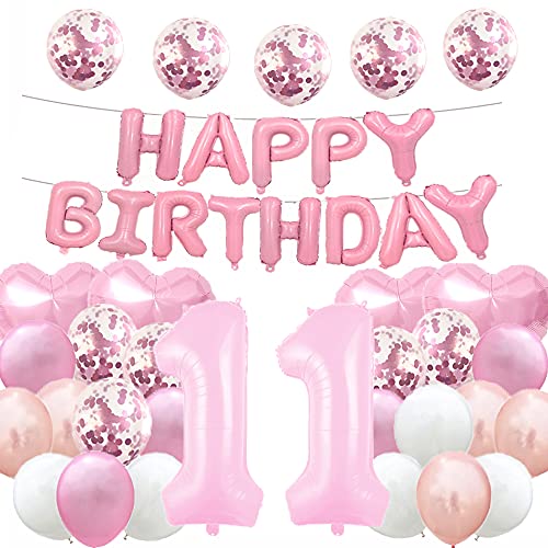 WXLWXZ Riesiger Ballon zum 11. Geburtstag, Dekoration zum 11. Geburtstag, 11. Geburtstag, Partyzubehör für Damen und Herren, Rosa von WXLWXZ