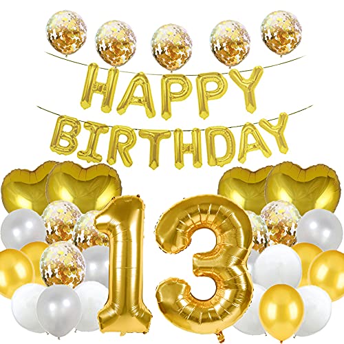 Süßer 13. Geburtstag Ballon 13. Geburtstag Dekorationen Happy 13th Birthday Party Supplies Gold Zahl 13 Folie Mylar-Ballons Latex Ballon Geschenke für Mädchen, Jungen, Frauen, Männer von WXLWXZ