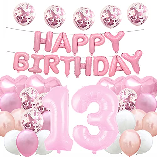 Süßer 13. Geburtstag Ballon 13. Geburtstag Dekorationen Happy 13th Birthday Party Supplies rosa Zahl 13 Folie Mylar-Ballons Latex Ballon Geschenke für Mädchen, Jungen, Frauen, Männer von WXLWXZ