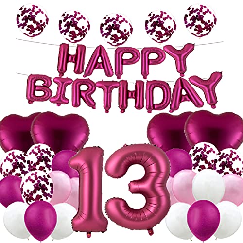 WXLWXZ Riesiger Luftballon zum 13. Geburtstag, Dekoration zum 13. Geburtstag, 13 Luftballons, Zahl – 101,6 cm, Happy 13 Years Old Birthday Partyzubehör für Damen, Herren, Burgunderrot von WXLWXZ