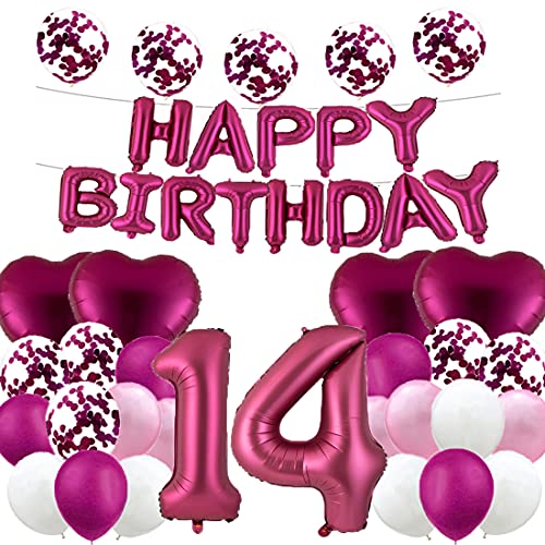 WXLWXZ Riesiger Luftballon zum 14. Geburtstag, Dekoration zum 14. Geburtstag, Happy 14 Years Old Birthday Partyzubehör für Damen, Herren (Burgunderrot) von WXLWXZ