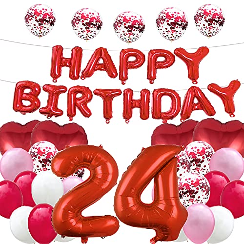 Süßer 24. Geburtstag Ballon 24. Geburtstag Dekorationen Happy 24th Birthday Party Supplies Rote Zahl 24 Folienballons Mylar-Ballons Latex Ballon Geschenke für Mädchen, Jungen, Frauen, Männer von WXLWXZ