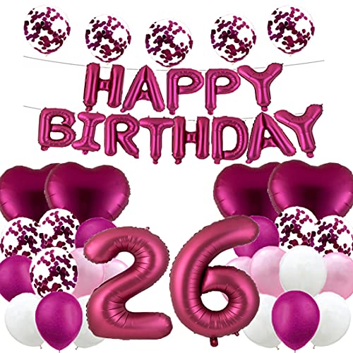 WXLWXZ Riesiger Luftballon zum 26. Geburtstag, Dekoration zum 26. Geburtstag, 26 Luftballon-Zahlen, Happy 26 Years Old Birthday Partyzubehör für Damen, Herren (Burgunderrot) von WXLWXZ