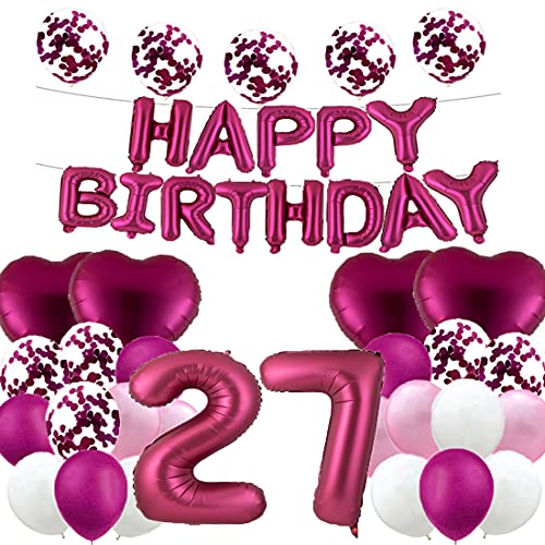 WXLWXZ Riesiger Ballon zum 27. Geburtstag, Dekoration zum 27. Geburtstag, Dekoration für 27. Geburtstag, Happy 27 Years Old Birthday, Partyzubehör für Damen, Herren (Burgunderrot) von WXLWXZ