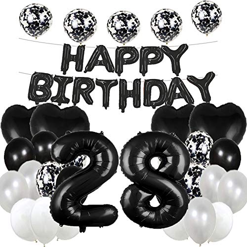 WXLWXZ Riesiger Ballon zum 28. Geburtstag, Dekoration zum 28. Geburtstag, 28. Geburtstag, Partyzubehör für Damen, Herren, Schwarz von WXLWXZ