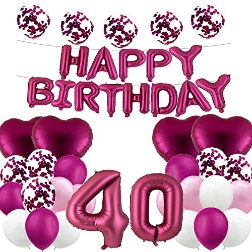 Süßer 40. Geburtstag Ballon 40. Geburtstag Dekorationen Happy 40th Birthday Party Supplies Burgunderrote Zahl 40 Folienballons Latex Ballon Geschenke für Mädchen, Jungen, Frauen, Männer von WXLWXZ