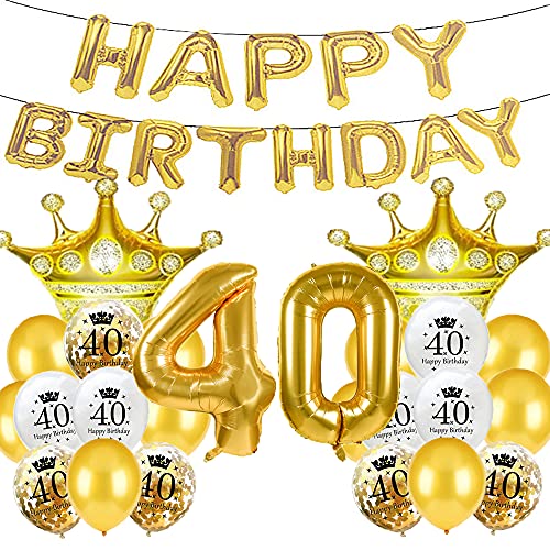 WXLWXZ 40. Geburtstag Ballon 40. Geburtstag Dekorationen Happy 40th Birthday Party Supplies Gold Zahl 40 Folie Mylar-Ballons Krone Ballon für Mädchen, Jungen, Frauen, Männer von WXLWXZ