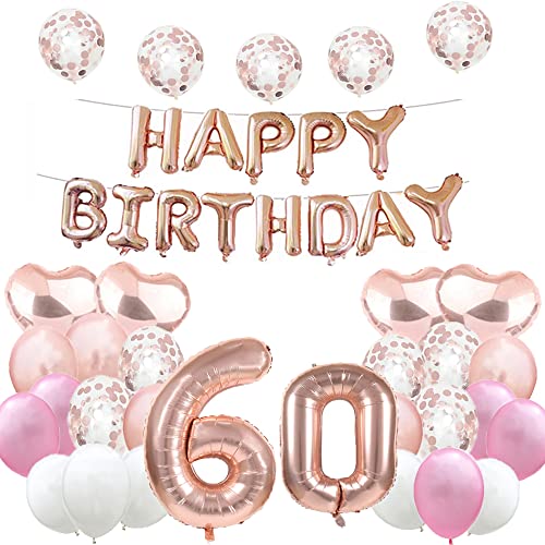 Süßer 60. Geburtstag Ballon 60. Geburtstag Dekorationen Happy 60th Birthday Party Supplies Rose Gold Nummer 60 Folie Mylar-Ballons Latex Ballon Geschenke für Mädchen, Jungen, Frauen, Männer von WXLWXZ