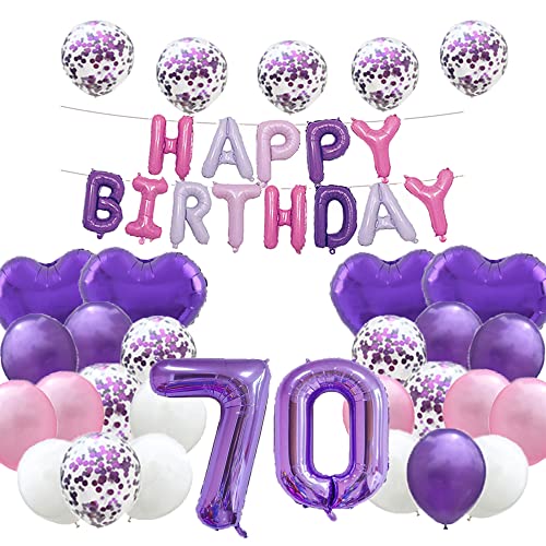 Süßer 70. Geburtstag Ballon 70. Geburtstag Dekorationen Happy 70th Birthday Party Supplies Lila Zahl 70 Folienballons Latex Ballon Geschenke für Mädchen, Jungen, Frauen, Männer von WXLWXZ