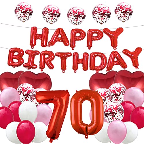 Süßer 70. Geburtstag Ballon 70. Geburtstag Dekorationen Happy 70th Birthday Party Supplies rote Zahl 70 Folienballons Latex Ballon Geschenke für Mädchen, Jungen, Frauen, Männer von WXLWXZ