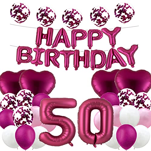 Süßer Ballon zum 50. Geburtstag, Dekoration zum 50. Geburtstag, Partyzubehör, Burgunderrot, Zahl 50, Folienballon, Latexballon, Geschenke für Mädchen, Jungen, Frauen, Männer von WXLWXZ