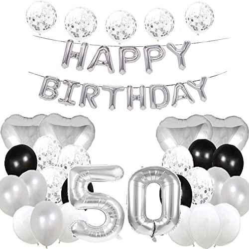 Süßer Ballon zum 50. Geburtstag, Dekoration zum 50. Geburtstag, Partyzubehör, silberfarbene Zahl 50, Folienballons, Latex-Ballons, Geschenke für Mädchen, Jungen, Frauen, Männer von WXLWXZ