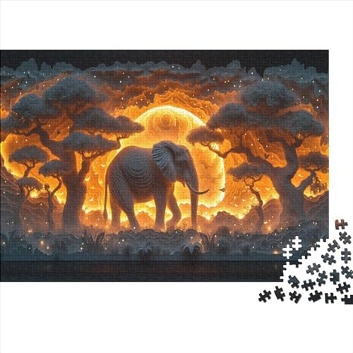 1000-teiliges Holzpuzzle, Elefanten-Sonnenuntergang-Puzzle, Heimwanddekoration, Lernspielzeug, Geschenk für Familienspiel, 1000 Stück (75 x 50 cm) von WXMMoney