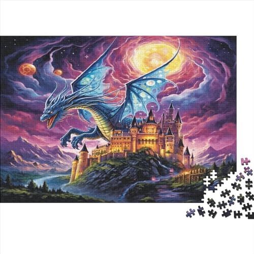 1000-teiliges Puzzle, Drachenschloss-Puzzles für Erwachsene, Holzpuzzle, Lernspiel für Erwachsene und Kinder, 1000 Teile (75 x 50 cm) von WXMMoney