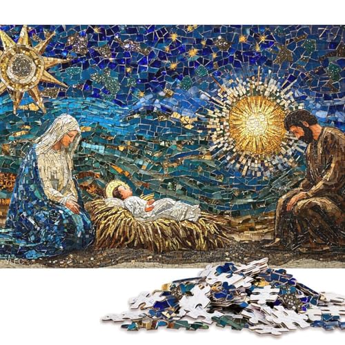 1000-teiliges Puzzle, Kunstwerk „Die Geburt Jesu“, kreatives quadratisches Puzzle für Kinder und Holzpuzzle, Lernspielzeug, 1000 Teile (75 x 50 cm) von WXMMoney