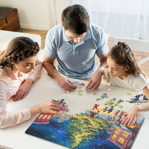 1000-teiliges Puzzle, Weihnachts-Stadtplatz-Puzzle für Kinder, Holzpuzzle, Lernspielzeug, 1000 Teile (75 x 50 cm) von WXMMoney