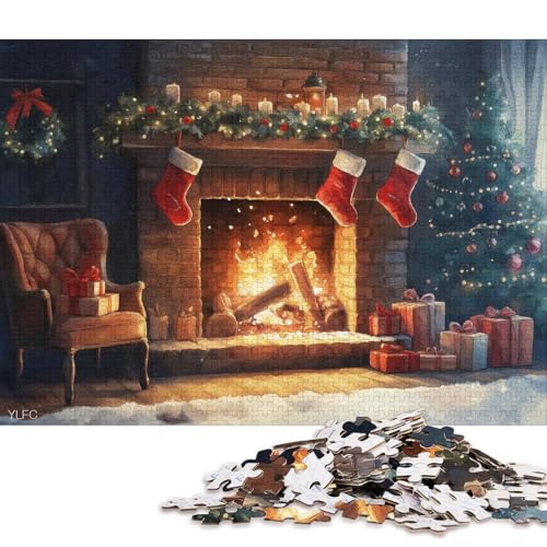 1000-teiliges Puzzle, Weihnachtskamin, kreatives quadratisches Puzzle für Kinder und Holzpuzzle, Lernspielzeug, 1000 Teile (75 x 50 cm) von WXMMoney