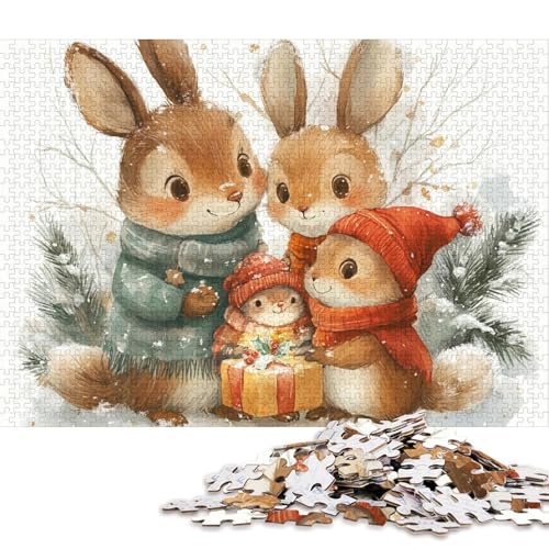 1000-teiliges Puzzle Weihnachtshase, quadratisches Puzzle für Kinder, Holzpuzzle, Lernspielzeug, 1000 Teile (75 x 50 cm) von WXMMoney