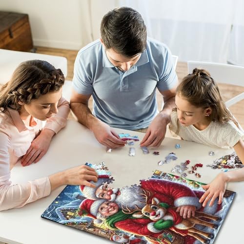 1000-teiliges Puzzle für Kinder, Frohe Weihnachten, quadratisches Puzzle für Kinder und Holzpuzzle, Lernspiel, Herausforderungsspielzeug, 1000 Teile (75 x 50 cm) von WXMMoney