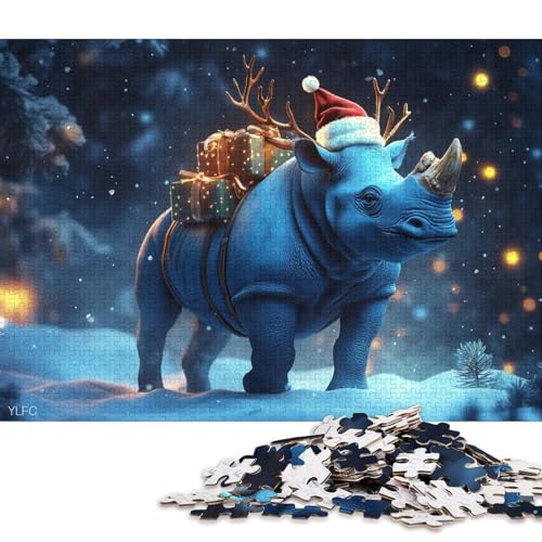 1000-teiliges Puzzle für Kinder, Nashorn-Weihnachtsmütze, kreatives quadratisches Puzzle für Kinder und Holzpuzzle, Lernspiel für Erwachsene, 1000 Teile (75 x 50 cm) von WXMMoney