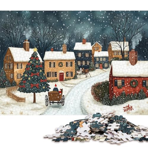 1000-teiliges Puzzle für Kinder, Weihnachts-Stadtplatz-Puzzle für Kinder und Holzpuzzle, Lernpuzzle, Familienspiel, 1000 Teile (75 x 50 cm) von WXMMoney